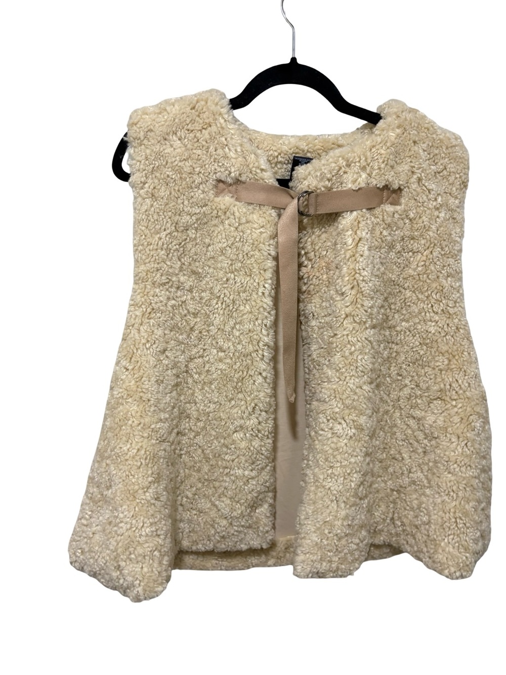 Akemi + Kin Cream Sherpa Faux Fur Vest Suede Tie Belt One Size